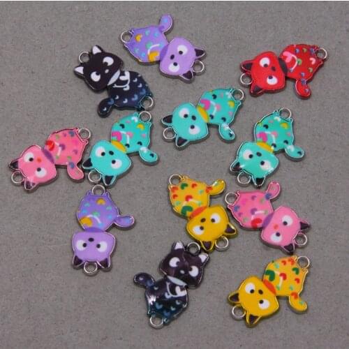 5pcs cute kitten Enamel alloy connector bracelet animal jewelry DIY necklace earrings accessories fashion jewelry Finding