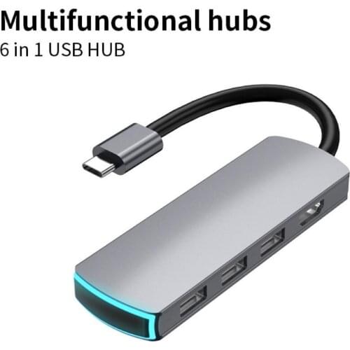 6 in 1 Type-C to 4K HDMI-compatible Hub Adapter TF Secure Digital Card Reader Converter