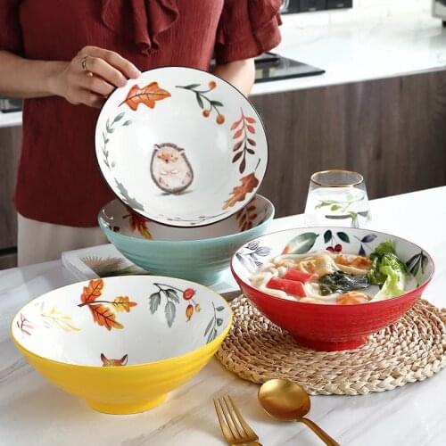8 Inch Ceramic Japanese Ramen Bowl For Noodles Fast Food Cartoon Design Large Soup Bowl Restaurant Household Retro Tableware