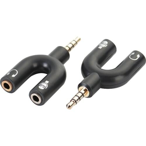 U Type Adapter Dual 3.5 MM Headphone Plug Audio Cables Splitter Microphone 2 in 1 Swivel Connector Free shipping