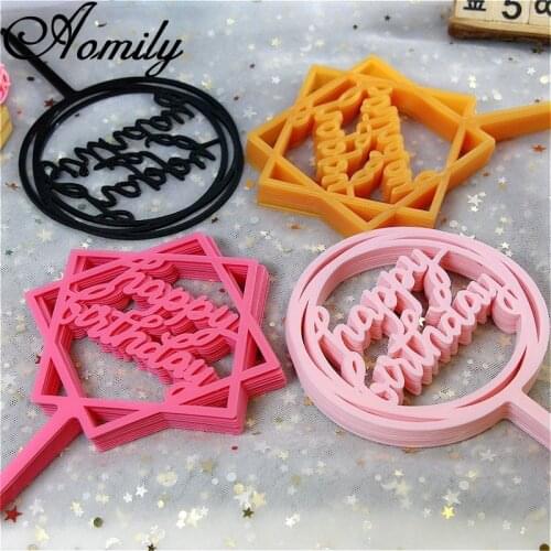 Aomily 5 Shapes Happy Birthday Cake Topper Dessert Artistic Writing Decoration Birthday Party Lovely Gifts Cake Decorating Tools