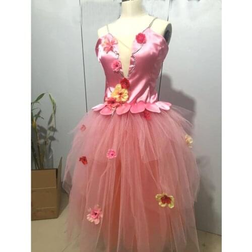 Free Shipping Flower Ballet Dance Dresses Customization, Adult Girls Ballet Long Soft Dress Fairy Balet Performance Tutus