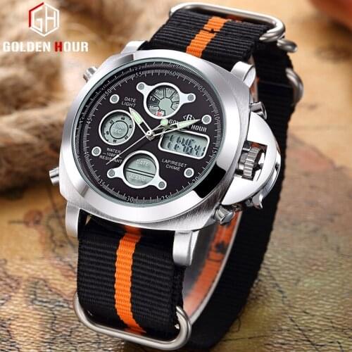 Fashion Sports Men Watches Analog Digital Dual Display Clock Date Week Wrist Mens Watch Canvas Cool Outdoor Male Hour Clock