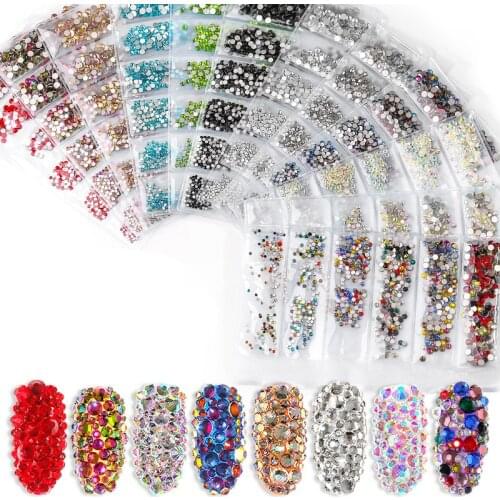 CHNRMJL1Pack Crystal Nail Flatback Rhinestones Mixed Size SS4-SS16 Shiny AB Glass Gems DIY Nails Art Decoration Accessories Tool
