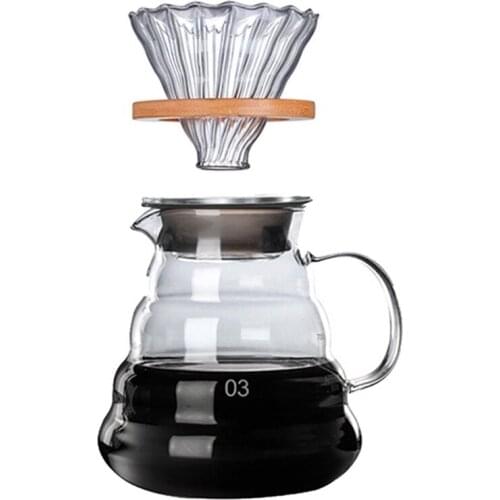 Wooden Brackets Glass Coffee Dripper and Pot Set Japanese Style V60 Glass Coffee Filter Reusable Coffee Filters