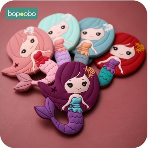 Bopoobo Baby Teether 1PC Silicone Cartoon Mermaid Color Teether NO BPA Kids Molar Toy Multicolor Teether Rodent Baby Teethers