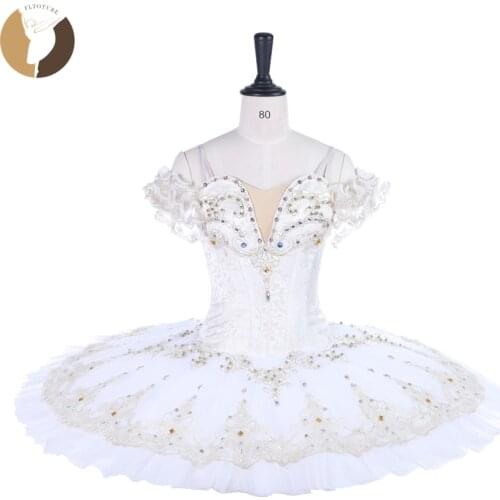FLTOTURE Women Ballet Performance Tutu Dresses White Gold Professional Ballet Variation Costumes Ballerina Sleeping Beauty Tutu