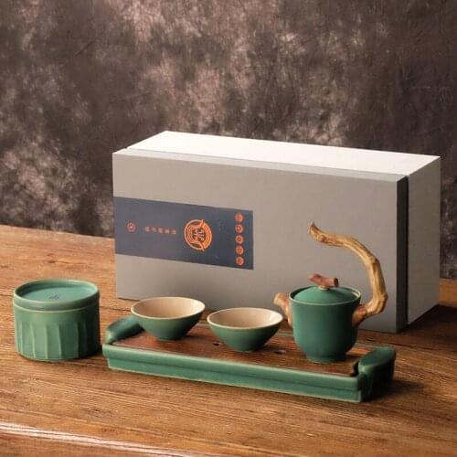Five elements ceramic tea set household simple Japanese Kungfu Ru kiln express teapot teacup portable travel tea making gift box