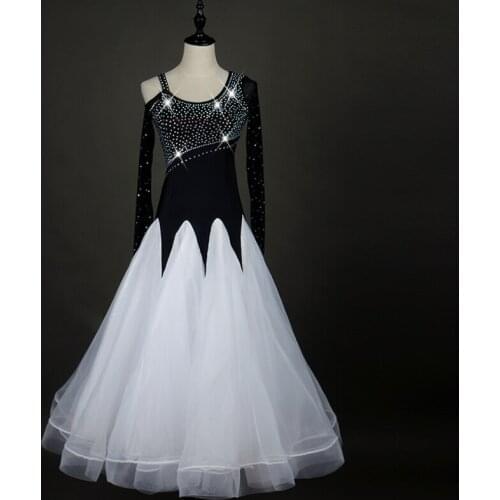 Ballroom dance costumes black Long sleeves rhinestone standard ballroom dress ballroom dance competition dresses for girls