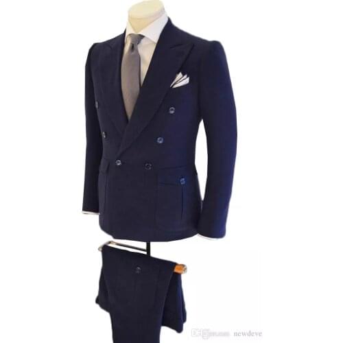 New Arrival Real Photo Men Suits Peaked Lapel Formal Tuxedos For Wedding Bridegroom 2 Pieces Prom Blazers (Jacket+Pants)