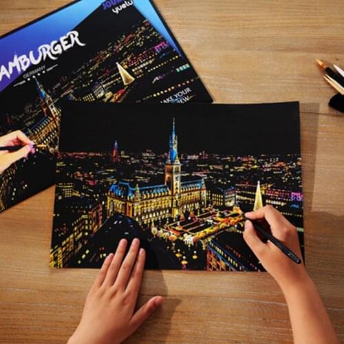 Colorful Magic Scraping Painting urban adult decompression toy night DIY hand-painted creative Educational Toys Gifts For Boys G