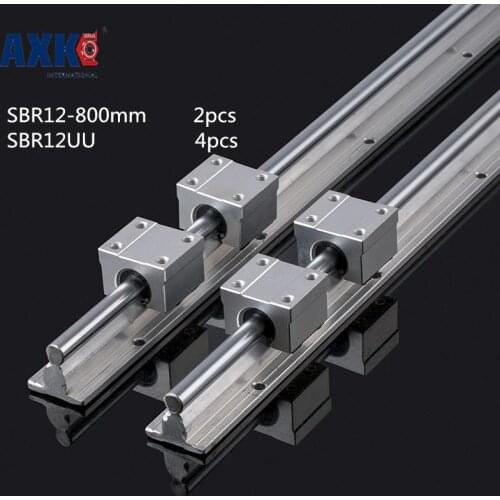 Axk 12mm Linear Rail Sbr12 L 800mm Support Rails 2 Pcs + 4 Pcs Sbr12uu Blocks For Cnc For 12mm Linear Shaft Support Rails