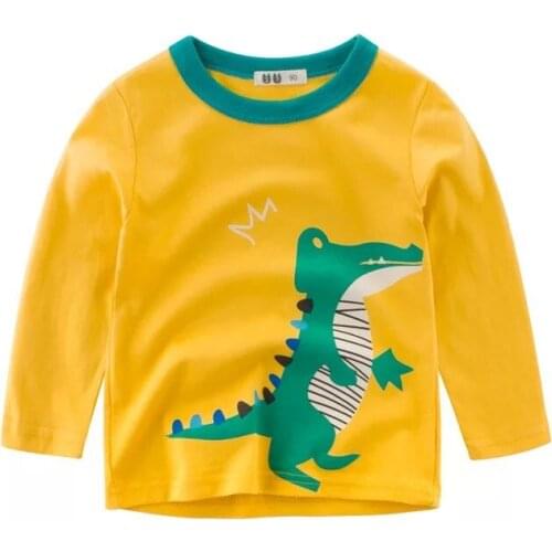 ZWF551 Boys Fashion T Shirts Boy Spring Autumn Long Sleeve Sweatshirt Children Cotton Cartoon Animal Car Printing Sweat 1-7Years