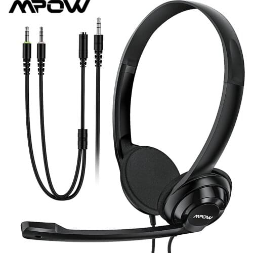 Mpow HC9 Computer Headset Soft 3.5mm/1-in-2 Office Business Headset Office with Stereo Sound & Microphone for Tablet PC Classes
