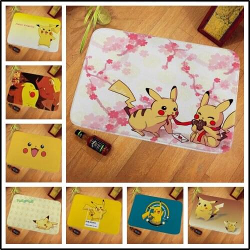 Cartoon Anime Pikachu Pokemon Carpet Household Non-slip Protective Floor Stepping Mat Door Living Room Bath Rug Shower Decor