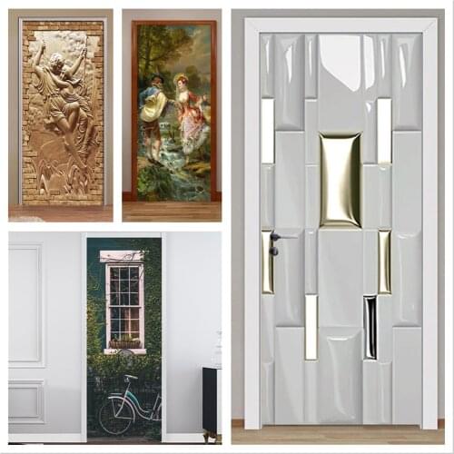 White Cube Embossment Door Stickers Size Self Adhesive Wallpaper Doors DIY Renovation Waterproof Poster For Bedroom Modern Art