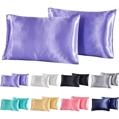 1 Pair Full Queen Standard Satin Faux Silk Soft Plain Bedding Pillowcase Cover Chair Seat Square Pillow Cases Solid Envelope