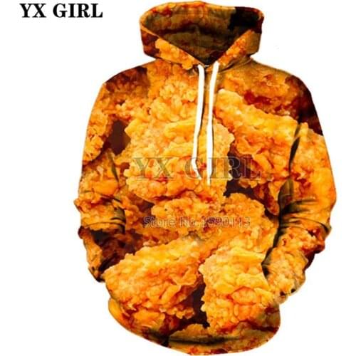 YX GIRL 2018 New Fashion hoodies Men Womens Hooded sweatshirt Fried chicken legs Food 3d Print Hoodie casual Tops Drop shipping