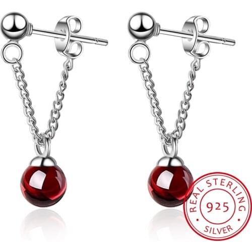 New Simple Fashion 925 Sterling Silver Red/Pink Beads Tassel Earrings For Women Girl Gift pendientes brincos