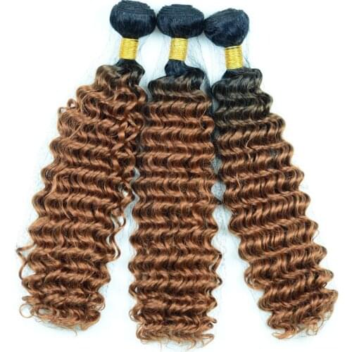 Adorable Premium Soft Synthetic Hair Bulks,Ombre Two Tone Color Heat Resistant Fiber Hair Wicks T1b30 Dark Brown Deep Wave 100g