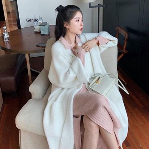 Japanese Retro Coat Loose Long Over The Knee Sweater Cardigan Women Knitted Wear Winter Autumn Windbreaker Warm Sweater Coat