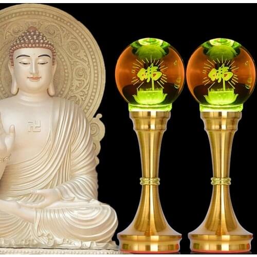 A Pair 2P # Wholesale Buddhism supply HOME SHOP temple altar Buddhist worship 7 colour crystal Plug-in buddha Light 20cm tall