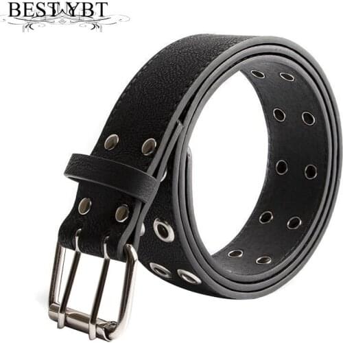 Best YBT Unisex belt high quality Metal double pin buckle Men belt Hollow decoration casual Women cowboy pants belt