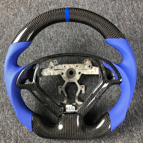 Blue Real Carbon Fiber Sports Steering Wheel Alcantara Leather Compatible for INFINITI G25 G37 2009-2013