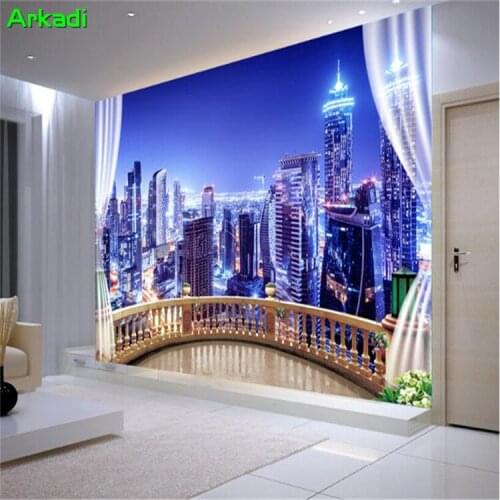 Modern 3D wallpaper city building night landscape scenery photo living room restaurant KTV background wall bedroom decoration
