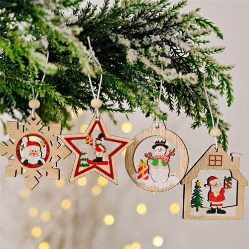 12Pcs Navidad 2021 Christmas Tree Decorations New Year 2022 Craft Wooden Ornaments Christmas Decorations for Home Xmas Noel Gift