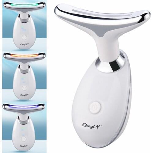Ultrasonic Vibration Neck Slimming Massager EMS Face Lifting Tool Neck Lines Removal LED Photon Anti Age Skin Care Beauty Device