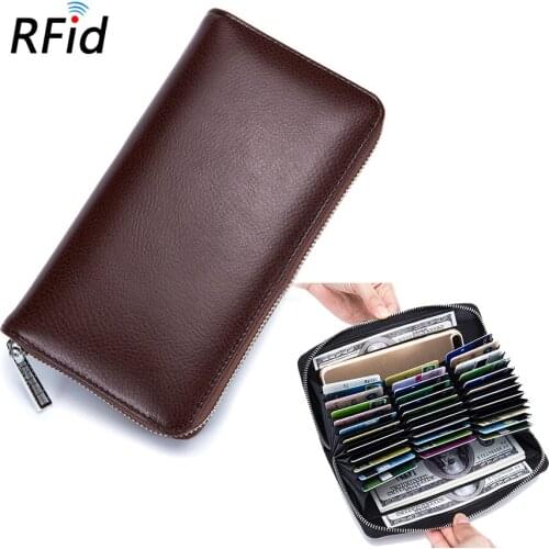 RFID 36 Cards Business Card Bag Genuine Leather Credit Card Holder Women Zipper Pocket Unisex Card Case