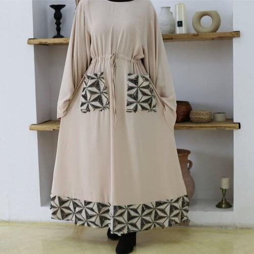 Dubai Kaftan Muslim Long Dress Long Sleeve Spring Autumn Patchwork Arab Jilbab Abaya Maxi Robe Casual Islamic Vestido Dresses