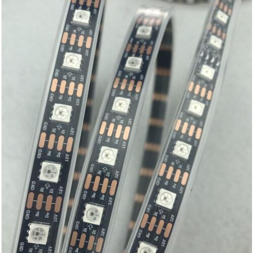 WS2815 DC12V addressable full color RGB LED strip;60leds/m;5m;waterproof in silicon tube;IP66;BLACK PCB;with 0.2m 13.5m pigtails