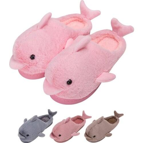 Cute kids slippers shoes cartoon animal dolphin style fur slippers for 1.5-11years child boys girls indoor home slipper shoes