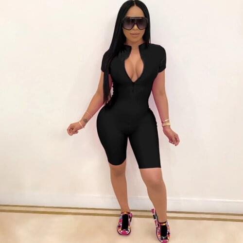 Womens Fashion Sexy Solid Color Zipper Romper