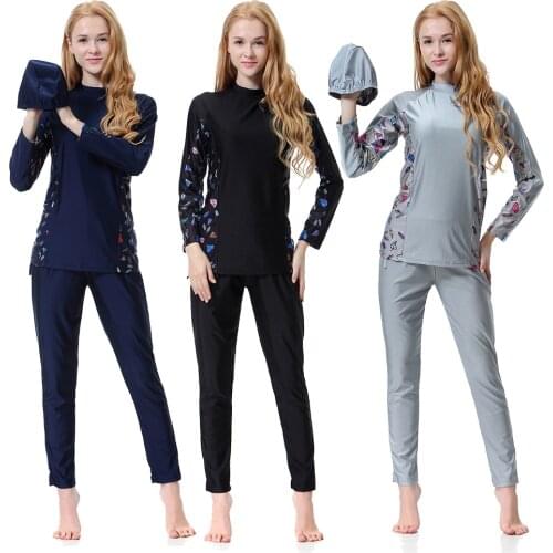 Printed Modest Swimwear for Women Long Sleeve Swimsuit Burkini Modesty Swimming Costume Rash Guard Surfing Suit Beachwear