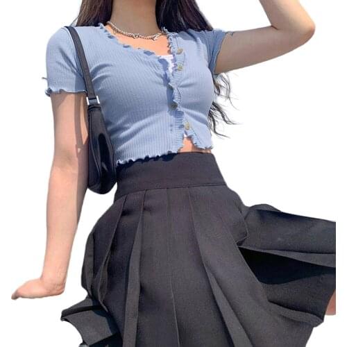 2020 Women Fashion Short-Sleeve Ruffles Cardigans Sweaters With Single Breasted Big elastic Knitted Crop Tops