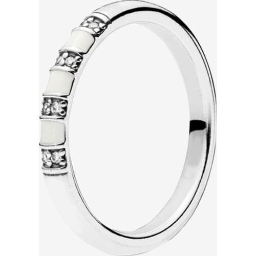 Original 925 Sterling Silver Pan Ring White Enamel Spacer Ring For Women Wedding Party Gift Fashion Jewelry