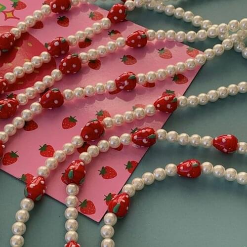 Strawberry Pearl Necklace Trendy Fruit Sweet Choker for Women Girl Summer Holiday Jewelry 2021 NEW Korean INS Hot Sale
