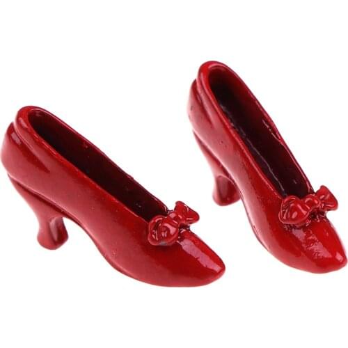 1 Pair 1:12 Dollhouse Miniature Accessories Red High-heeled Shoes Princess Shoe Dolls Accessory