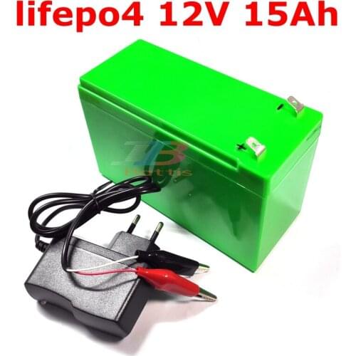 1pcs lifepo4 12v 15Ah 12.8v battery pack case AGM/VRLA /SLA Battery for power 100w RC baitboat Led light toy car+3A Charger