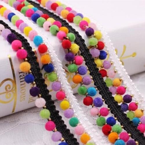 1yards/Lot Tassel Lace Ribbon Pompom Lace Trim Ball Fringe Fabric DIY Sewing Garment Shoes Bag DIY Material Apparel Accessory