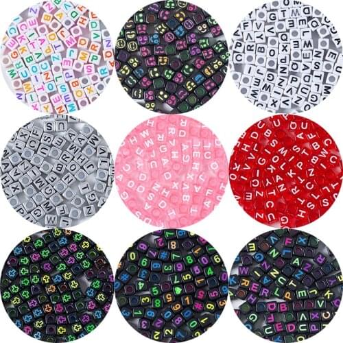 100Pcs Acrylic Beads Mixed Letter Round Flat Alphabet Digital Cube Loose Spacer Beads For Jewelry Making DIY Bracelets Handmade