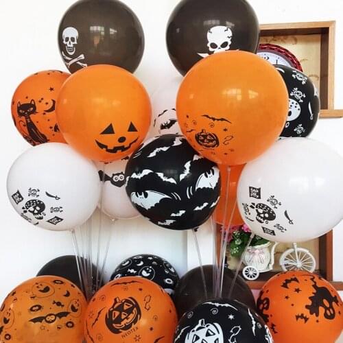 100pcs/set 12inch Halloween Balloons Bat Pumpkin Skull Balloon Halloween Party Decorations Latex White Orange Black Balloons