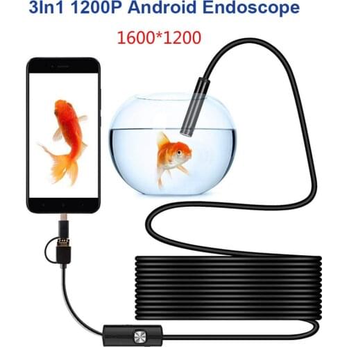 1200P Android 8MM 1M 2M 5M Micro USB Type-c USB 3-in-1 Computer Endoscope Borescope Tube Waterproof USB Inspection Video Camera
