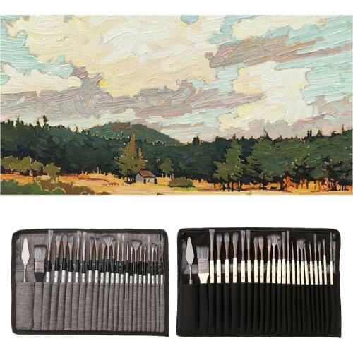 24Pcs Paint Brushes Set Wooden Handle Assorted Tip Brush Pens for Adults