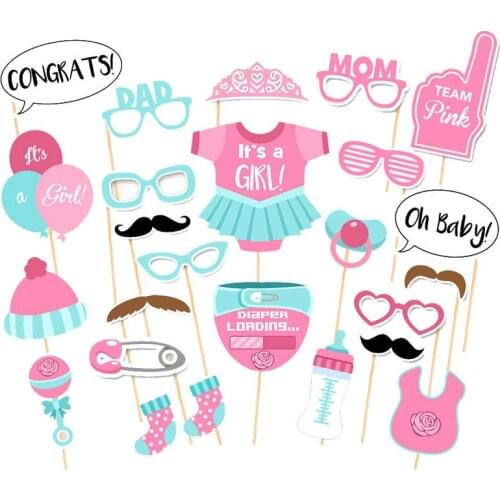 25pcs photo booth props baby shower kids birthday supplies its a boy girl babyshower decorations photography props
