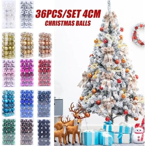 36pcs/box Christmas Tree Glitter Balls 4CM Colorful Small Bauble Xmas Party Hanging Ball Ornaments Decorations for Home