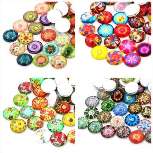 50pcs/Lot 12mm Colorful Fashion Flower Photo Glass Cabochons Mixed Color Cabochons For Bracelet earrings necklace Bases Settings